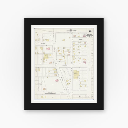 Old map wall art mockup — black gallery frame with white mat — Sanborn Fire Insurance Map from Mankato, Blue Earth County, Minnesota (1914), Sheet #0025