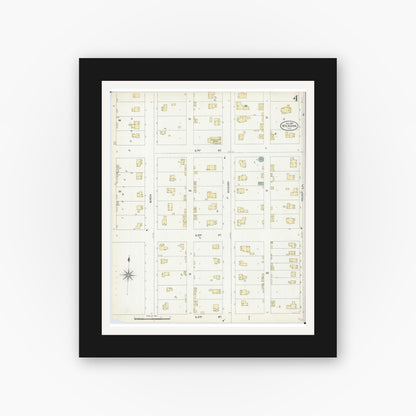 Old map wall art mockup — black gallery frame with white mat — Sanborn Fire Insurance Map from Wenona, Marshall County, Illinois (1906), Sheet #0004