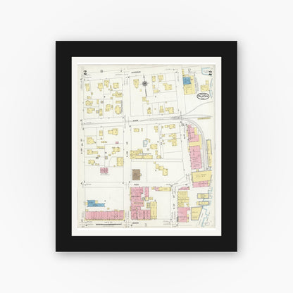 Old map wall art mockup — black gallery frame with white mat — Sanborn Fire Insurance Map from Palatka, Putnam County, Florida (1924), Sheet #0002