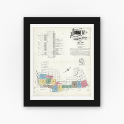 Old map wall art mockup — black gallery frame with white mat — Sanborn Fire Insurance Map from Juniata, Blair County, Pennsylvania (1910), Sheet #0001