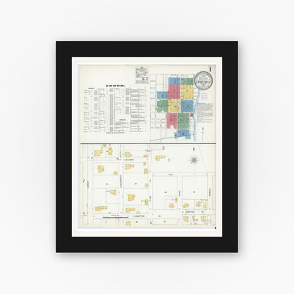 Old map wall art mockup — black gallery frame with white mat — Sanborn Fire Insurance Map from Gainesville, Alachua County, Florida (1903) - Complete Map Set