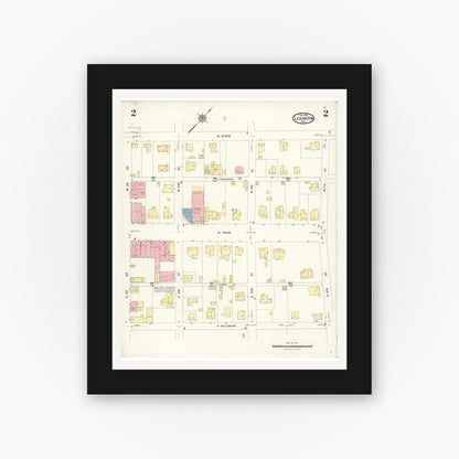 Old map wall art mockup — black gallery frame with white mat — Sanborn Fire Insurance Map from Lexington, Davidson County, North Carolina (1923), Sheet #0002