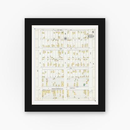 Old map wall art mockup — black gallery frame with white mat — Sanborn Fire Insurance Map from Washburn, Bayfield County, Wisconsin (1904), Sheet #0005