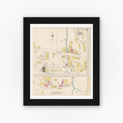 Old map wall art mockup — black gallery frame with white mat — Sanborn Fire Insurance Map from Ayer, Middlesex County, Massachusetts (1921), Sheet #0004