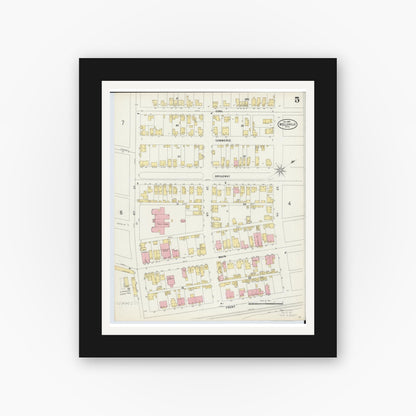 Old map wall art mockup — black gallery frame with white mat — Sanborn Fire Insurance Map from Wellsville, Columbiana County, Ohio (1897), Sheet #0005