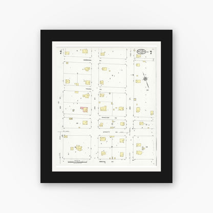 Old map wall art mockup — black gallery frame with white mat — Sanborn Fire Insurance Map from Killeen, Bell County, Texas (1926), Sheet #0007