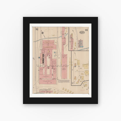 Old map wall art mockup — black gallery frame with white mat — Sanborn Fire Insurance Map from Monroe, Monroe County, Michigan (1922), Sheet #0032