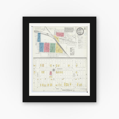 Old map wall art mockup — black gallery frame with white mat — Sanborn Fire Insurance Map from Chicago Junction, Huron County, Ohio (1899), Sheet #0001