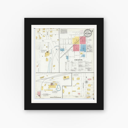 Old map wall art mockup — black gallery frame with white mat — Sanborn Fire Insurance Map from Wellington, Lorain County, Ohio (1904) - Complete Map Set