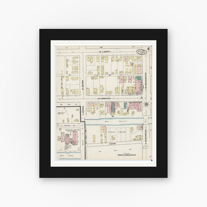 Old map wall art mockup — black gallery frame with white mat — Sanborn Fire Insurance Map from Rome, Oneida County, New York (1888), Sheet #0004