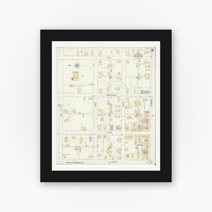 Old map wall art mockup — black gallery frame with white mat — Sanborn Fire Insurance Map from Bremen, Marshall County, Indiana (1898), Sheet #0003