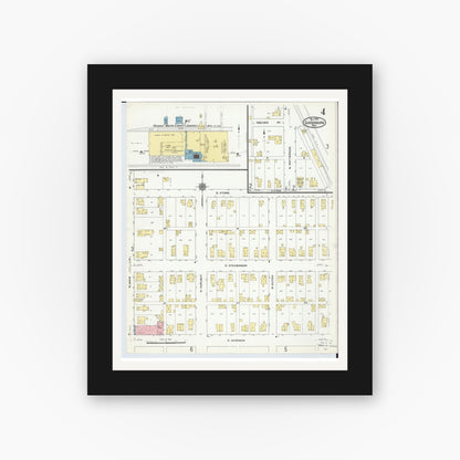 Old map wall art mockup — black gallery frame with white mat — Sanborn Fire Insurance Map from Gibsonburg, Sandusky County, Ohio (1910), Sheet #0004