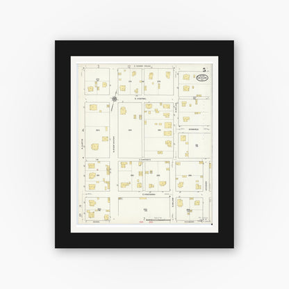 Old map wall art mockup — black gallery frame with white mat — Sanborn Fire Insurance Map from Seguin, Guadalupe County, Texas (1916), Sheet #0005