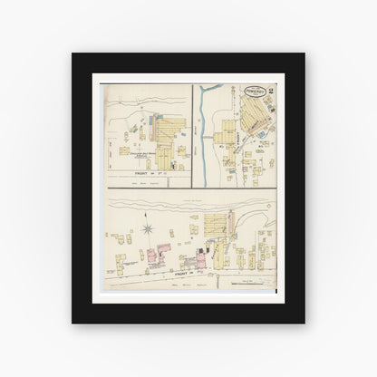 Old map wall art mockup — black gallery frame with white mat — Sanborn Fire Insurance Map from Pomeroy, Meigs County, Ohio (1888), Sheet #0002