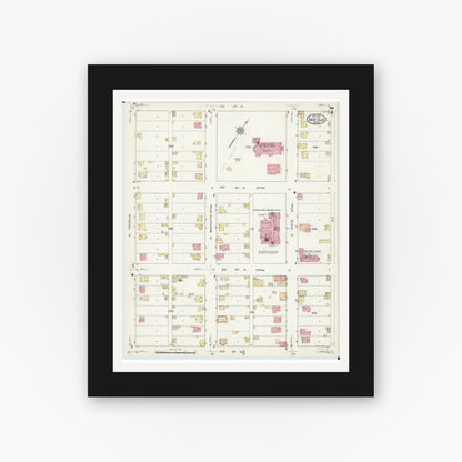 Old map wall art mockup — black gallery frame with white mat — Sanborn Fire Insurance Map from New Ulm, Brown County, Minnesota (1913), Sheet #0007