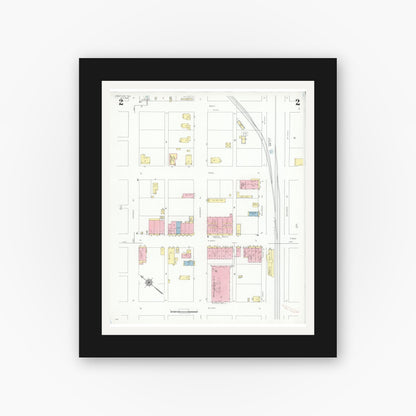 Old map wall art mockup — black gallery frame with white mat — Sanborn Fire Insurance Map from Crestview, Okaloosa County, Florida (1939), Sheet #0002