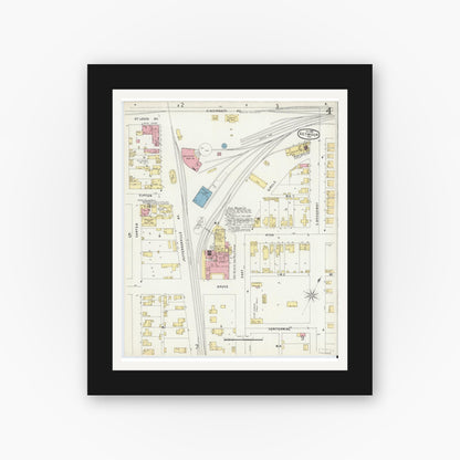 Old map wall art mockup — black gallery frame with white mat — Sanborn Fire Insurance Map from Seymour, Jackson County, Indiana (1896), Sheet #0004