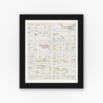 Old map wall art mockup — black gallery frame with white mat — Sanborn Fire Insurance Map from Tampa, Hillsborough County, Florida (1889), Sheet #0006