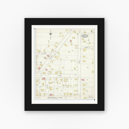 Old map wall art mockup — black gallery frame with white mat — Sanborn Fire Insurance Map from Lebanon, Warren County, Ohio (1917), Sheet #0005