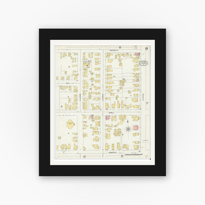 Old map wall art mockup — black gallery frame with white mat — Sanborn Fire Insurance Map from Ithaca, Tompkins County, New York (1898), Sheet #0009