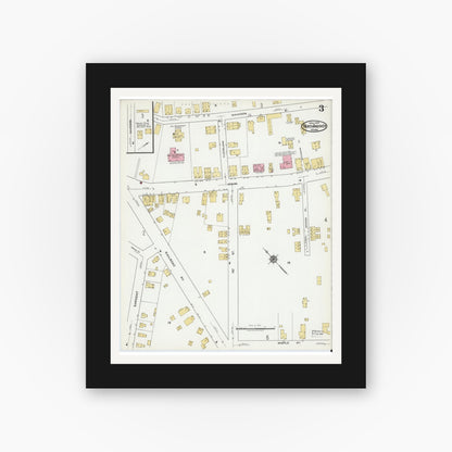 Old map wall art mockup — black gallery frame with white mat — Sanborn Fire Insurance Map from North Andover, Essex County, Massachusetts (1919), Sheet #0003