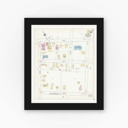 Old map wall art mockup — black gallery frame with white mat — Sanborn Fire Insurance Map from Amherst, Hampshire County, Massachusetts (1910), Sheet #0011
