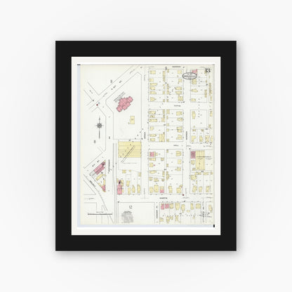 Old map wall art mockup — black gallery frame with white mat — Sanborn Fire Insurance Map from Greenville, Darke County, Ohio (1910), Sheet #0013