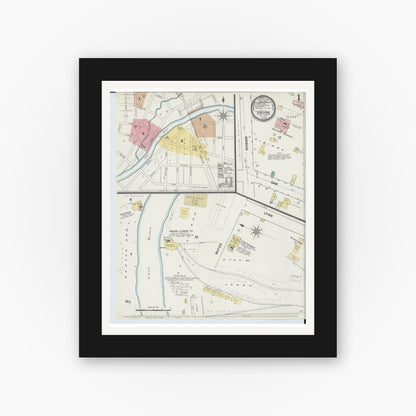 Old map wall art mockup — black gallery frame with white mat — Sanborn Fire Insurance Map from Vassar, Tuscola County, Michigan (1889) - Complete Map Set
