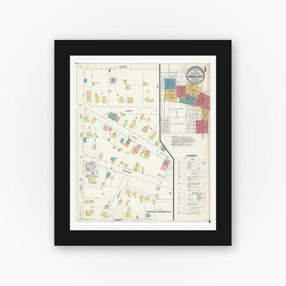 Old map wall art mockup — black gallery frame with white mat — Sanborn Fire Insurance Map from Mineral Point, Iowa County, Wisconsin (1908), Sheet #0001