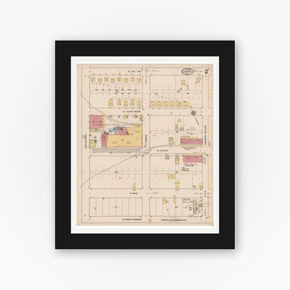 Old map wall art mockup — black gallery frame with white mat — Sanborn Fire Insurance Map from Cuero, De Witt County, Texas (1922), Sheet #0002