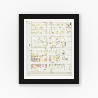 Old map wall art mockup — black gallery frame with white mat — Sanborn Fire Insurance Map from Flora, Clay County, Illinois (1894), Sheet #0003