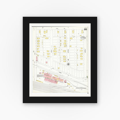 Old map wall art mockup — black gallery frame with white mat — Sanborn Fire Insurance Map from Ottumwa, Wapello County, Iowa (1902), Sheet #0022