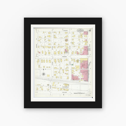 Old map wall art mockup — black gallery frame with white mat — Sanborn Fire Insurance Map from North Baltimore, Wood County, Ohio (1908), Sheet #0004
