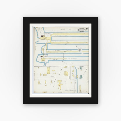 Old map wall art mockup — black gallery frame with white mat — Sanborn Fire Insurance Map from Escanaba, Delta County, Michigan (1893), Sheet #0012