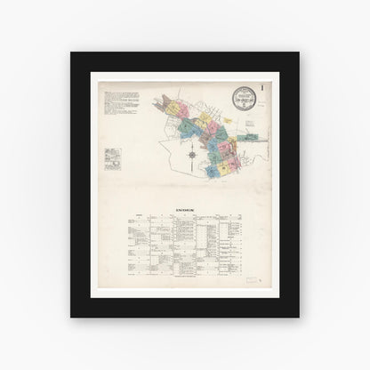 Old map wall art mockup — black gallery frame with white mat — Sanborn Fire Insurance Map from San Anselmo, Marin County, California (1919) - Complete Map Set