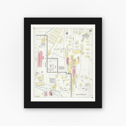 Old map wall art mockup — black gallery frame with white mat — Sanborn Fire Insurance Map from Mount Pleasant, Isabella County, Michigan (1910), Sheet #0013