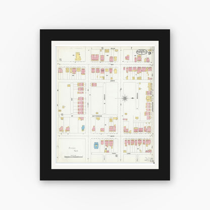 Old map wall art mockup — black gallery frame with white mat — Sanborn Fire Insurance Map from Phoenixville, Chester County, Pennsylvania (1906), Sheet #0009