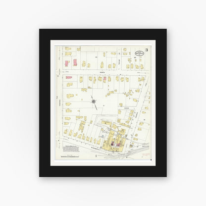 Old map wall art mockup — black gallery frame with white mat — Sanborn Fire Insurance Map from Waterloo, Seneca County, New York (1911), Sheet #0003