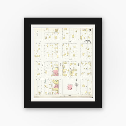 Old map wall art mockup — black gallery frame with white mat — Sanborn Fire Insurance Map from Clarion, Wright County, Iowa (1896), Sheet #0002