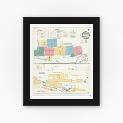 Old map wall art mockup — black gallery frame with white mat — Sanborn Fire Insurance Map from Reynoldsville, Jefferson County, Pennsylvania (1901) - Complete Map Set