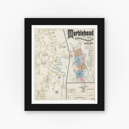 Old map wall art mockup — black gallery frame with white mat — Sanborn Fire Insurance Map from Marblehead, Essex County, Massachusetts (1885) - Complete Map Set