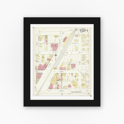 Old map wall art mockup — black gallery frame with white mat — Sanborn Fire Insurance Map from Petoskey, Emmet County, Michigan (1913), Sheet #0005