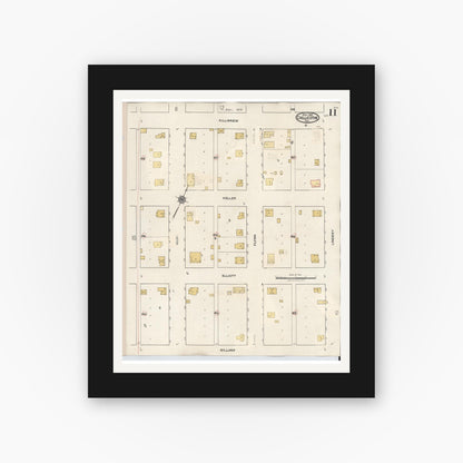 Old map wall art mockup — black gallery frame with white mat — Sanborn Fire Insurance Map from Chillicothe, Hardeman County, Texas (1941), Sheet #0011