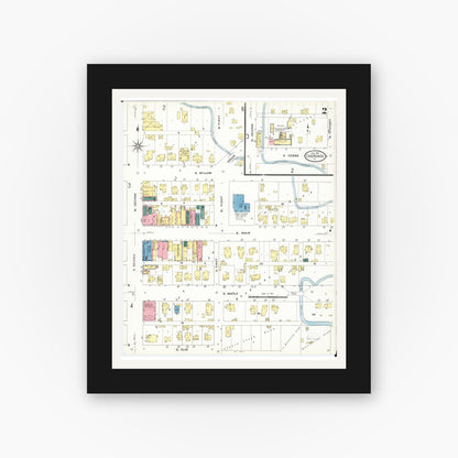 Old map wall art mockup — black gallery frame with white mat — Sanborn Fire Insurance Map from Cherokee, Cherokee County, Iowa (1909), Sheet #0002