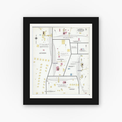 Old map wall art mockup — black gallery frame with white mat — Sanborn Fire Insurance Map from Farmington, Fulton County, Illinois (1918), Sheet #0005