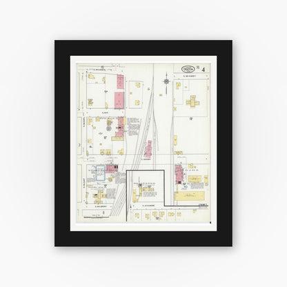 Old map wall art mockup — black gallery frame with white mat — Sanborn Fire Insurance Map from Denton, Denton County, Texas (1917), Sheet #0004