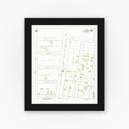 Old map wall art mockup — black gallery frame with white mat — Sanborn Fire Insurance Map from El Cerrito, Contra Costa County, California (1926), Sheet #0013