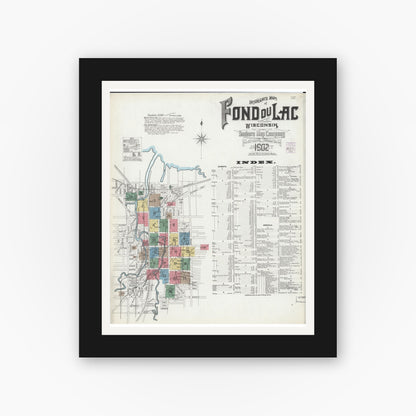 Old map wall art mockup — black gallery frame with white mat — Sanborn Fire Insurance Map from Fond du Lac, Fond du Lac County, Wisconsin (1902), Sheet #0001