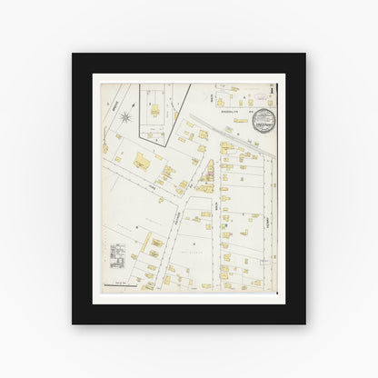 Old map wall art mockup — black gallery frame with white mat — Sanborn Fire Insurance Map from Freeport, Nassau County, New York (1892) - Complete Map Set