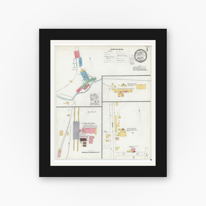 Old map wall art mockup — black gallery frame with white mat — Sanborn Fire Insurance Map from Everett, Bedford County, Pennsylvania (1900) - Complete Map Set